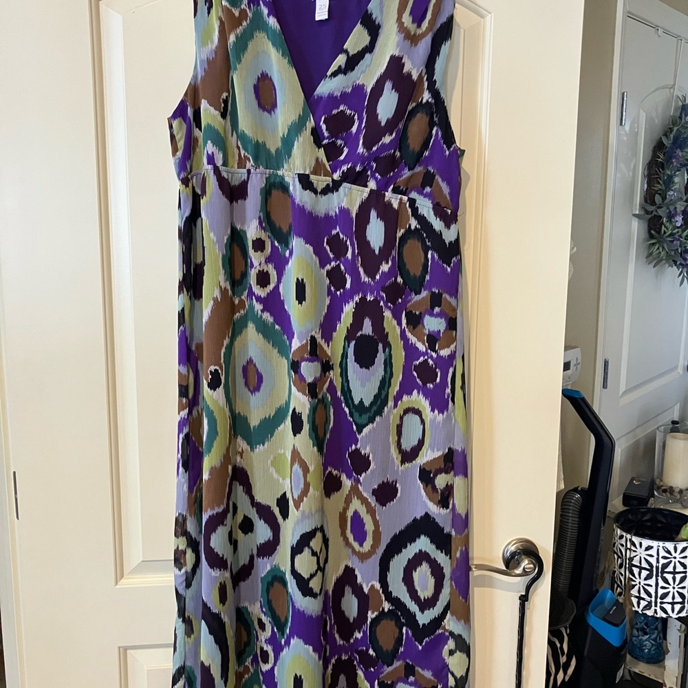 Chicos Multicolor Purple Sleeveless V-Neck Dress